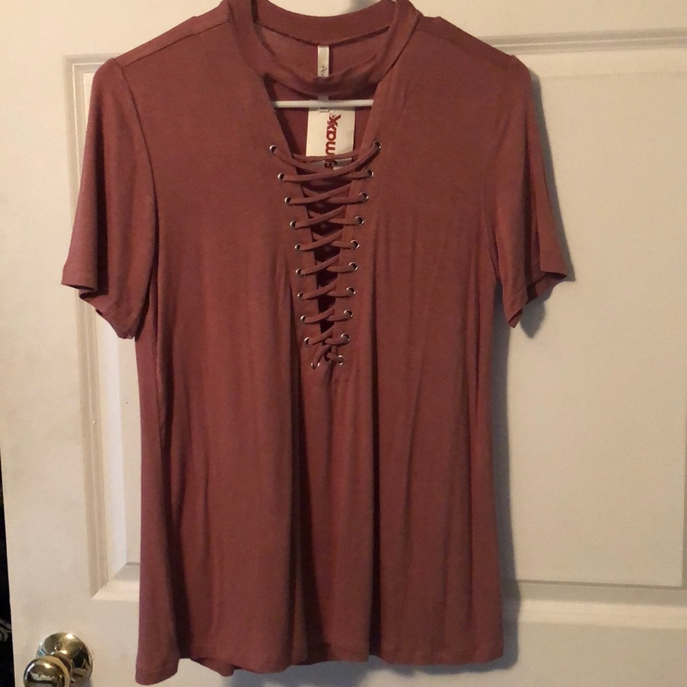 Lace Up Front Shirt with choker collar